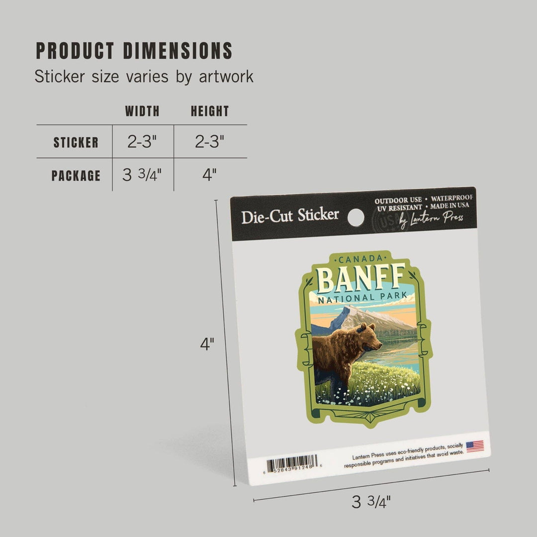 Banff National Park, Canada, Mount Rundle and Bear, Painterly, Contour, Vinyl Sticker Sticker Lantern Press