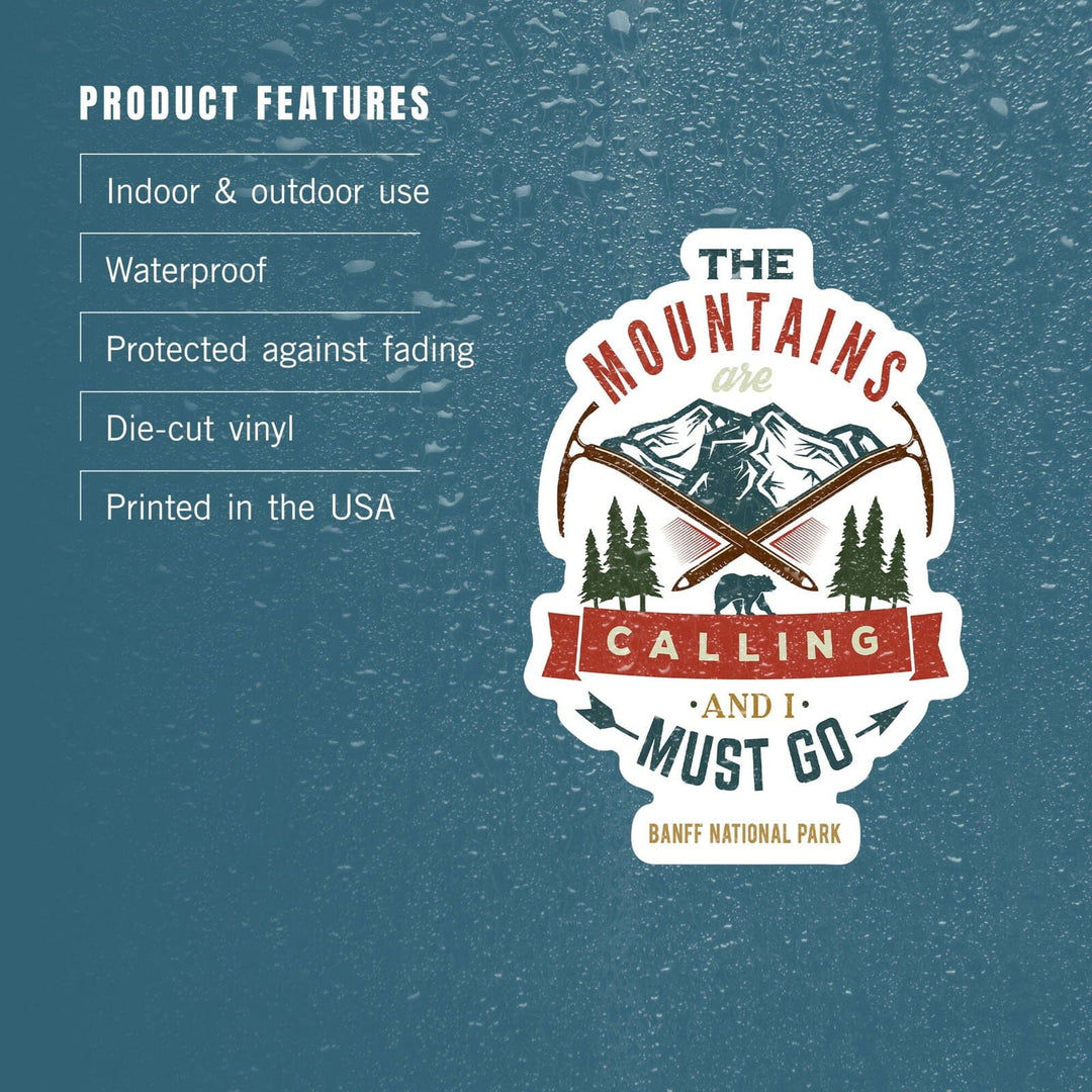 Banff National Park, Canada, The Mountains are Calling, Bear & Mountains, Contour, Lantern Press Artwork, Vinyl Sticker Sticker Lantern Press
