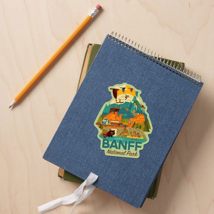 Banff National Park, Geometric, Contour, Vinyl Sticker Sticker Lantern Press