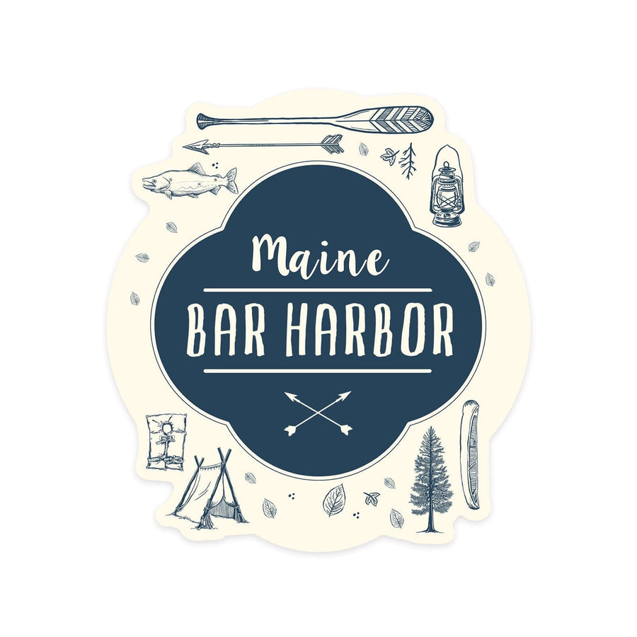 Bar Harbor, Maine, Lake Collage, Contour, Lantern Press Artwork, Vinyl Sticker Sticker Lantern Press