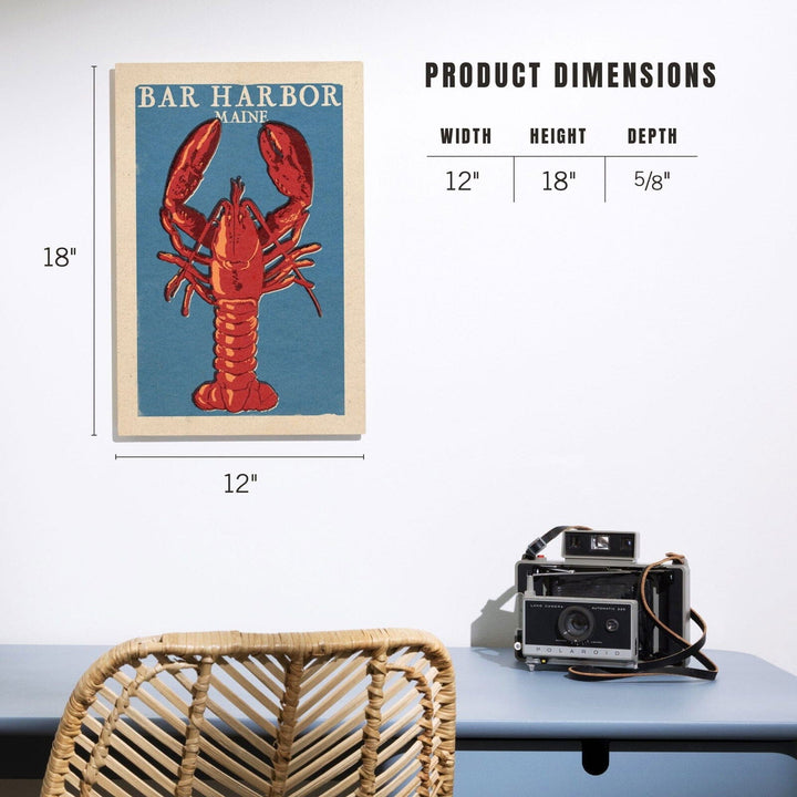 Bar Harbor, Maine, Lobster Woodblock, Lantern Press Artwork, Wood Signs and Postcards Wood Lantern Press