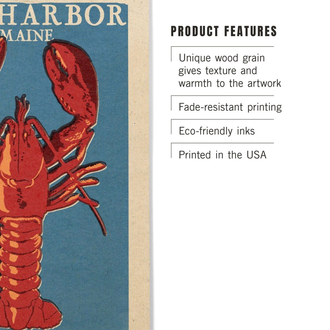 Bar Harbor, Maine, Lobster Woodblock, Lantern Press Artwork, Wood Signs and Postcards Wood Lantern Press