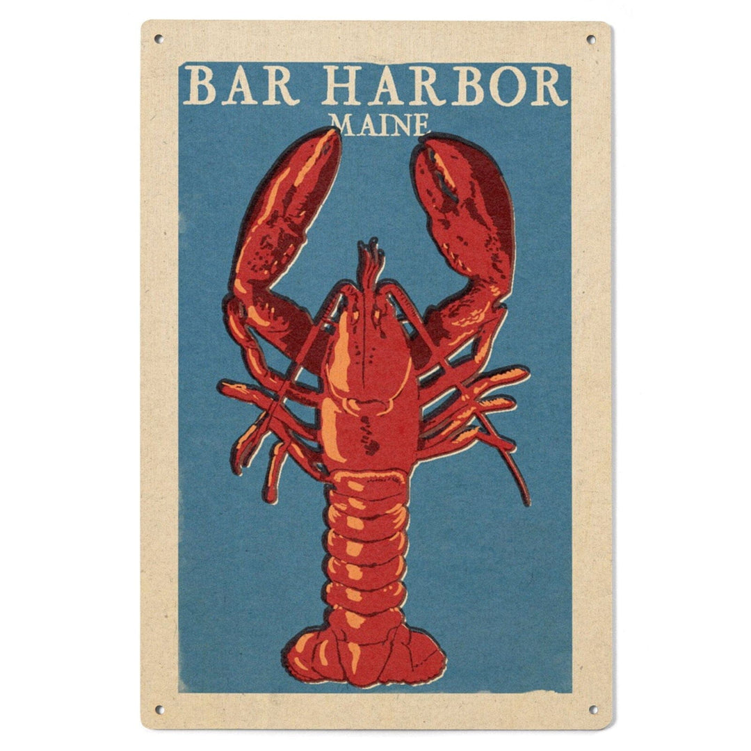 Bar Harbor, Maine, Lobster Woodblock, Lantern Press Artwork, Wood Signs and Postcards Wood Lantern Press