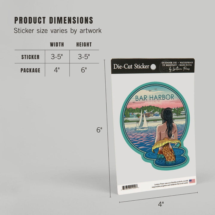 Bar Harbor, Maine, Mermaid & Beach, Contour, Lantern Press Artwork, Vinyl Sticker Sticker Lantern Press