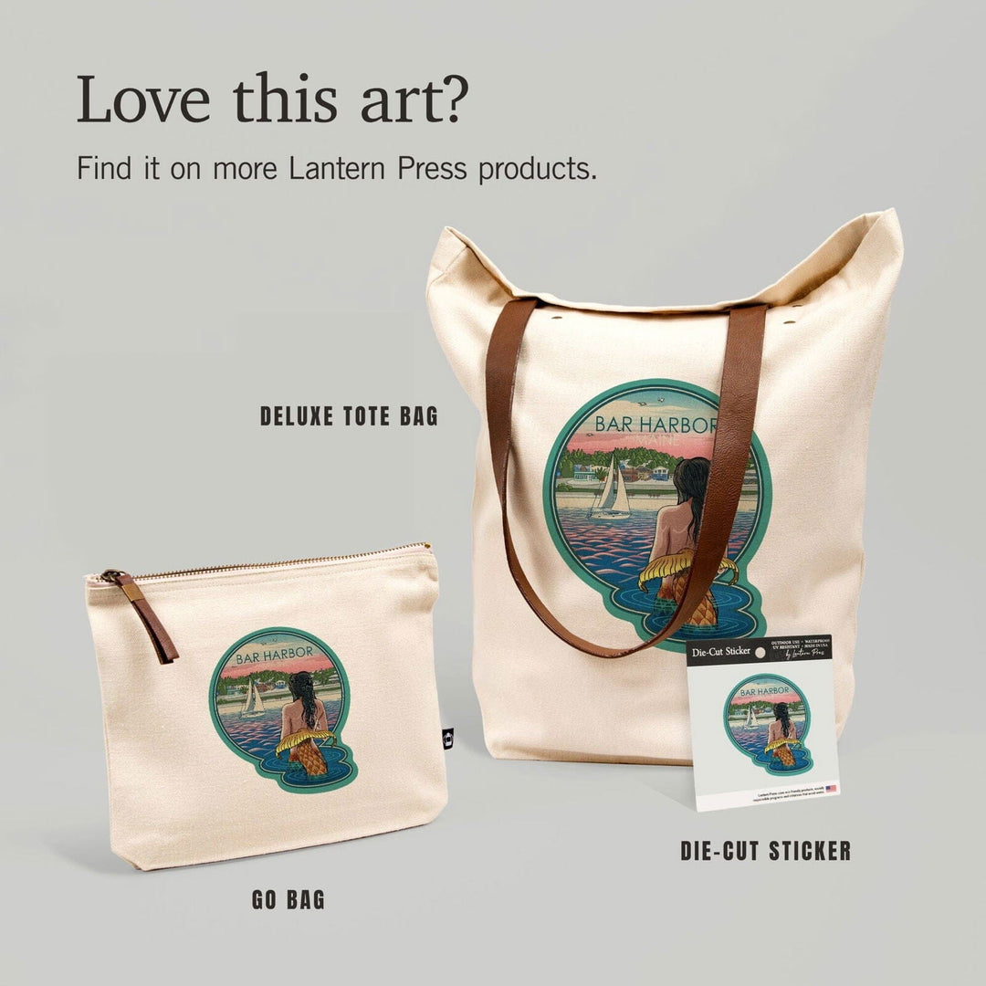 Bar Harbor, Maine, Mermaid & Beach, Contour, Lantern Press Artwork, Vinyl Sticker Sticker Lantern Press