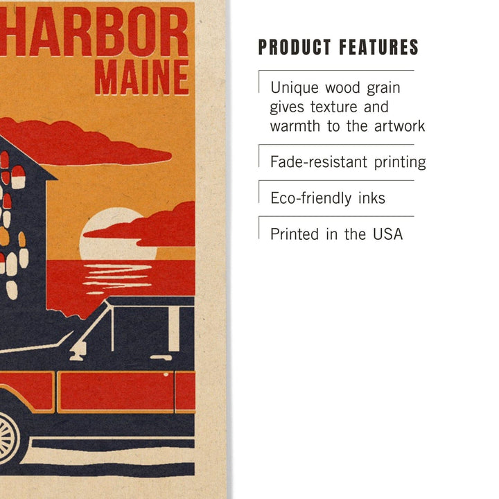 Bar Harbor, Maine, Woodblock, Lantern Press Artwork, Wood Signs and Postcards Wood Lantern Press