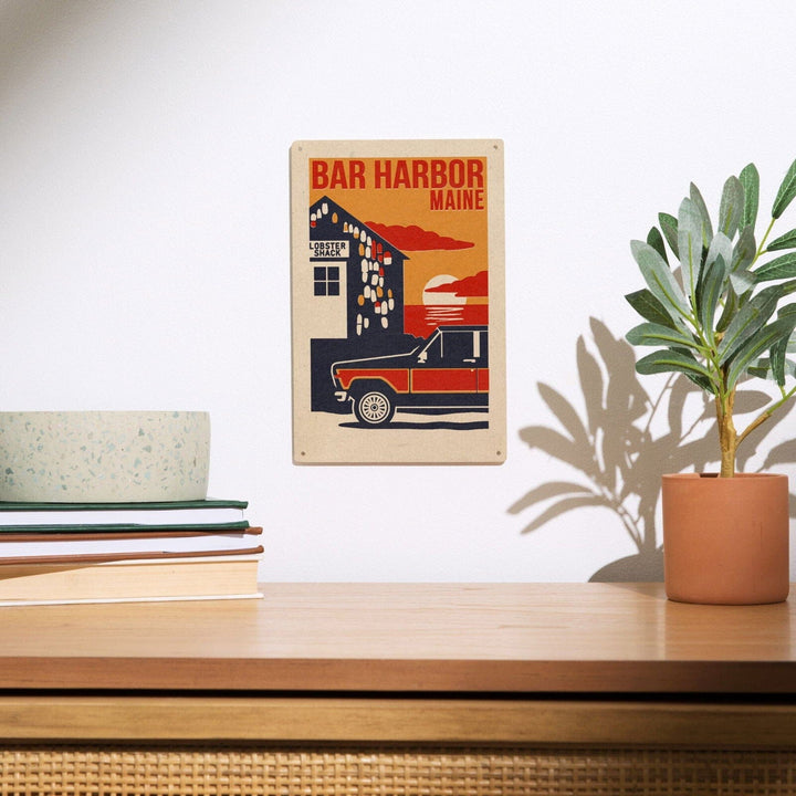 Bar Harbor, Maine, Woodblock, Lantern Press Artwork, Wood Signs and Postcards Wood Lantern Press