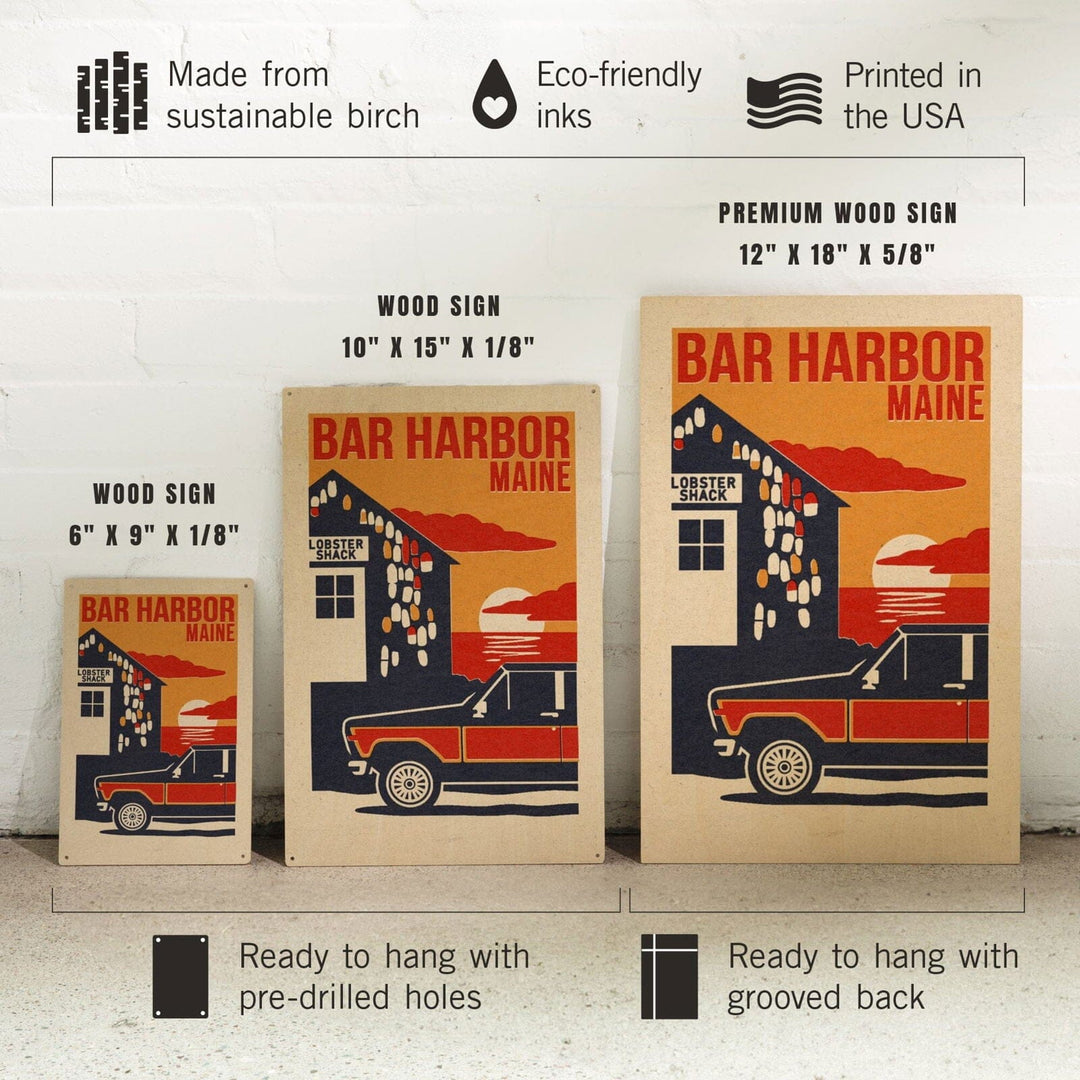 Bar Harbor, Maine, Woodblock, Lantern Press Artwork, Wood Signs and Postcards Wood Lantern Press