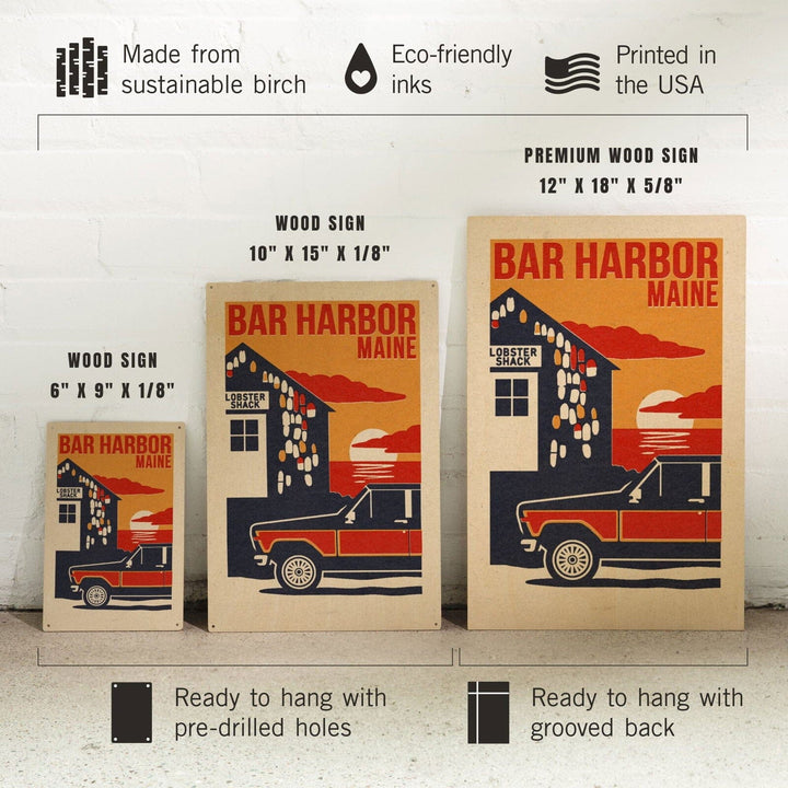 Bar Harbor, Maine, Woodblock, Lantern Press Artwork, Wood Signs and Postcards Wood Lantern Press