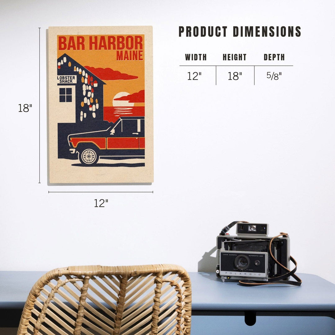 Bar Harbor, Maine, Woodblock, Lantern Press Artwork, Wood Signs and Postcards Wood Lantern Press