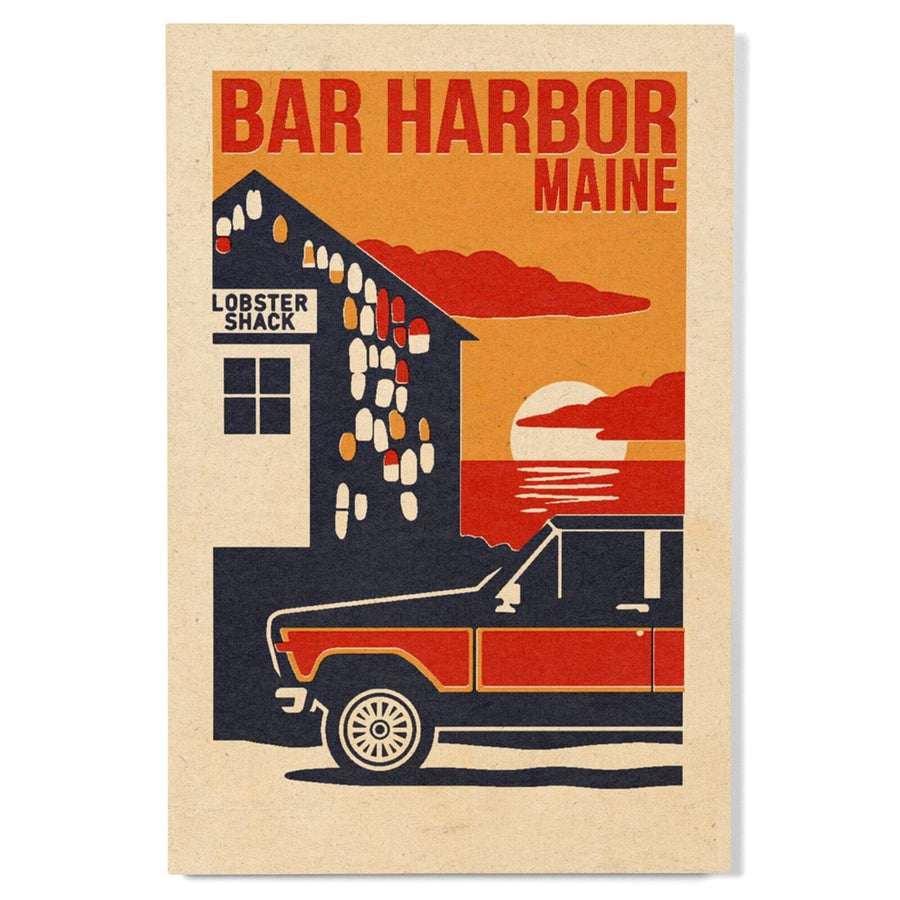 Bar Harbor, Maine, Woodblock, Lantern Press Artwork, Wood Signs and Postcards Wood Lantern Press