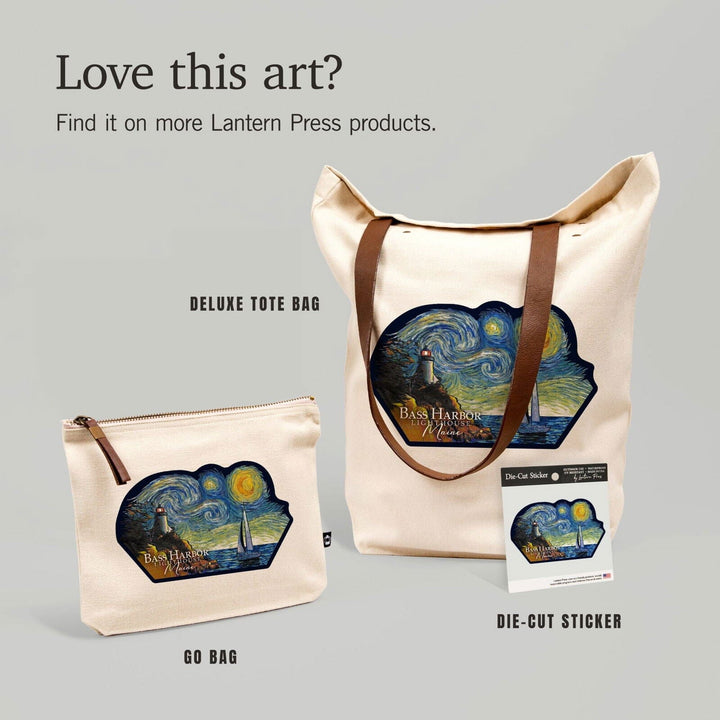 Bass Harbor Lighthouse, Maine, Starry Night, Contour, Lantern Press Artwork, Vinyl Sticker Sticker Lantern Press