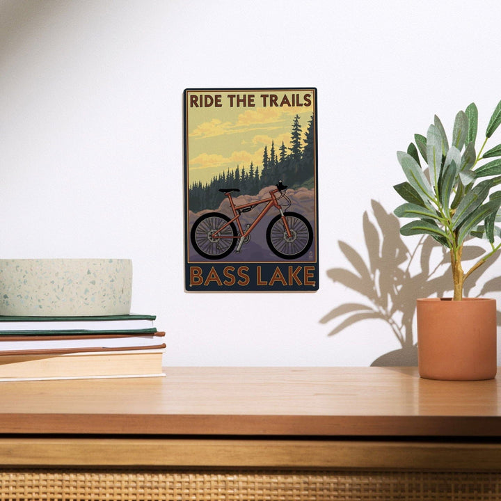 Bass Lake, California, Ride the Trails, Lantern Press Original Poster, Wood Signs and Postcards Wood Lantern Press