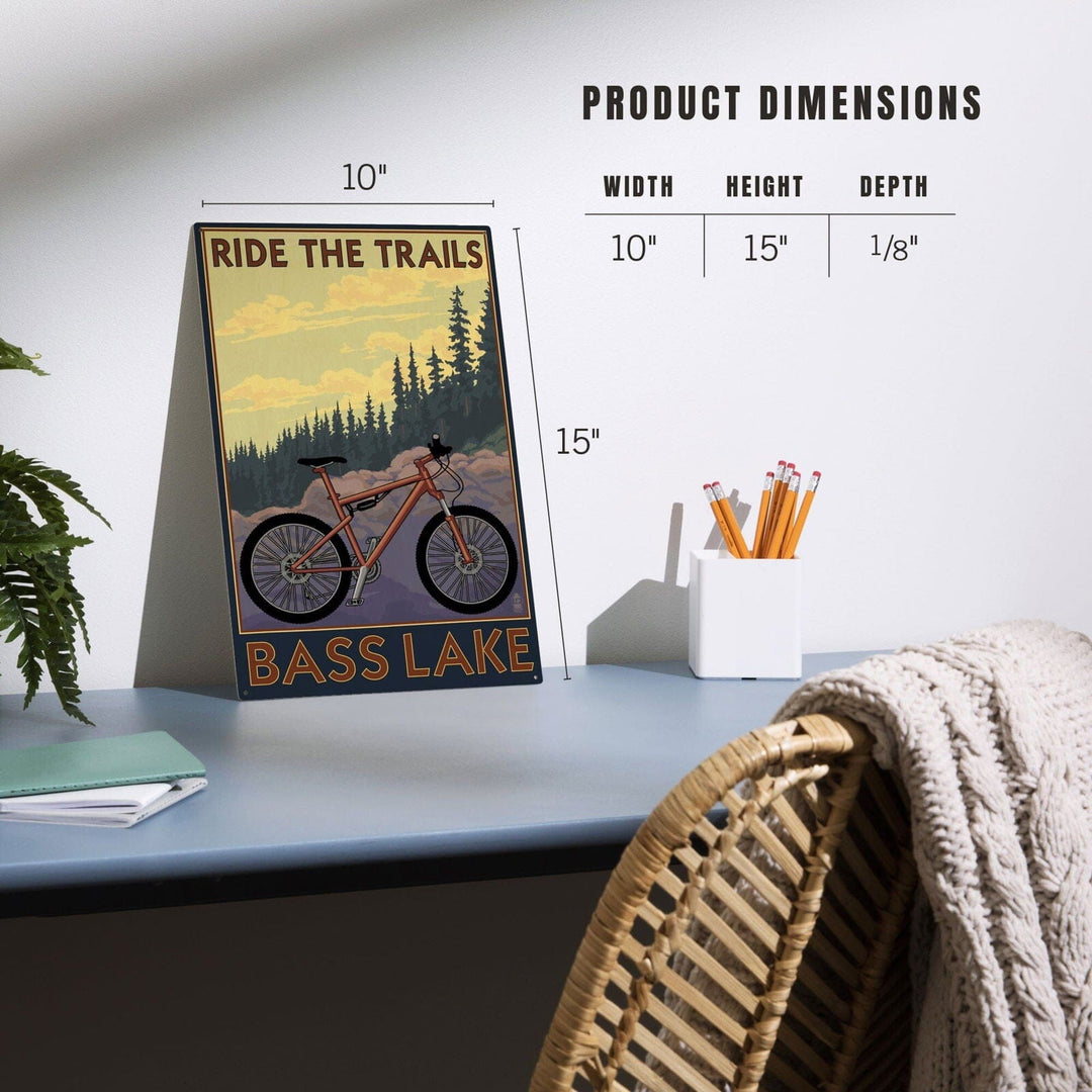 Bass Lake, California, Ride the Trails, Lantern Press Original Poster, Wood Signs and Postcards Wood Lantern Press