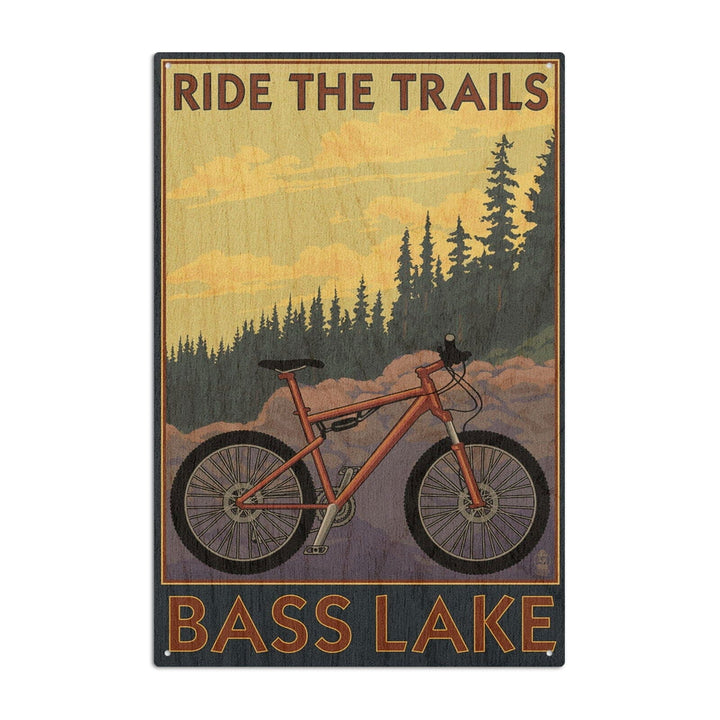 Bass Lake, California, Ride the Trails, Lantern Press Original Poster, Wood Signs and Postcards Wood Lantern Press 6x9 Wood Sign