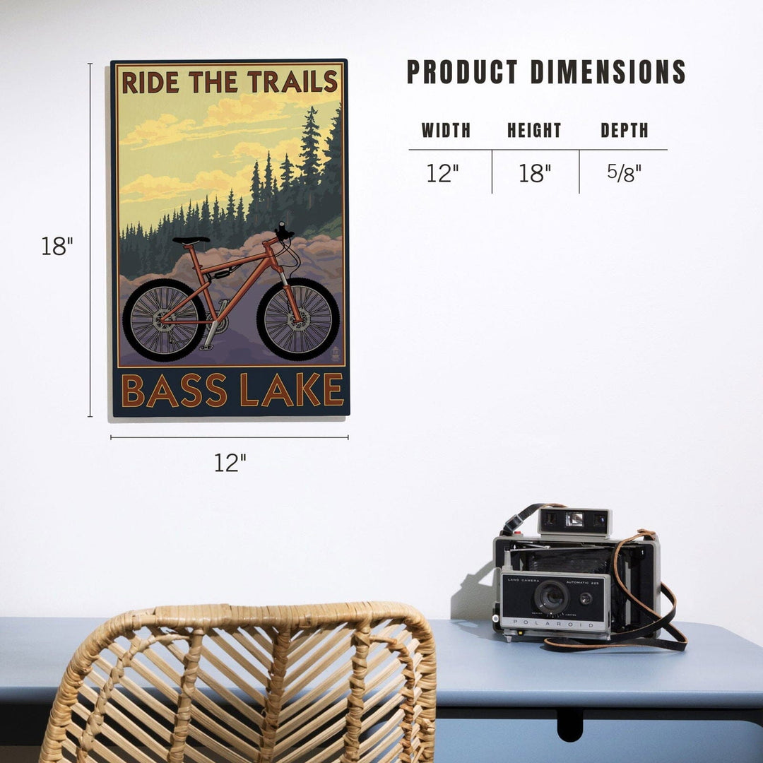 Bass Lake, California, Ride the Trails, Lantern Press Original Poster, Wood Signs and Postcards Wood Lantern Press