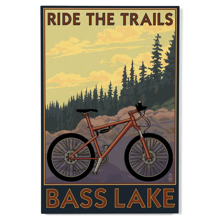 Bass Lake, California, Ride the Trails, Lantern Press Original Poster, Wood Signs and Postcards Wood Lantern Press