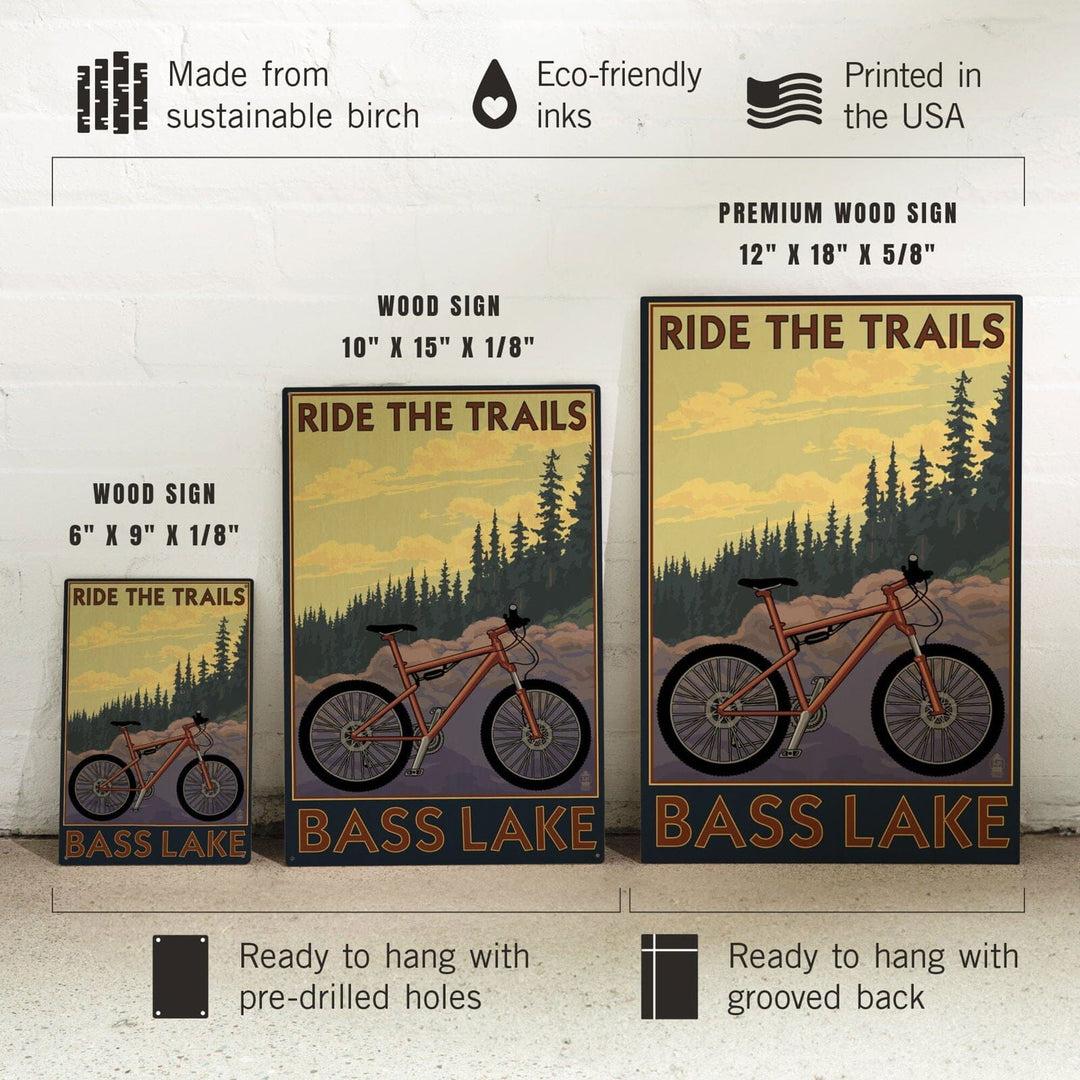 Bass Lake, California, Ride the Trails, Lantern Press Original Poster, Wood Signs and Postcards Wood Lantern Press