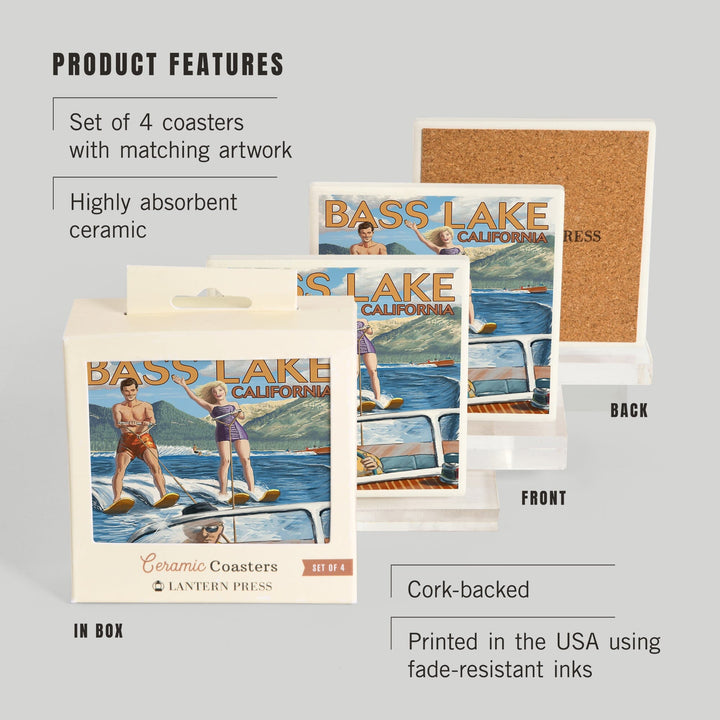 Bass Lake, California, Water Skiing, Coasters Coasters Lantern Press