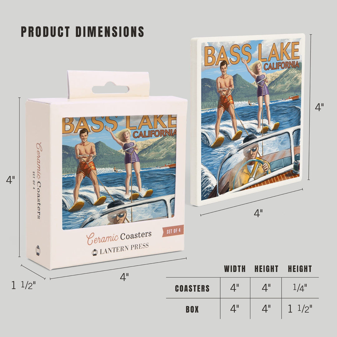 Bass Lake, California, Water Skiing, Coasters Coasters Lantern Press