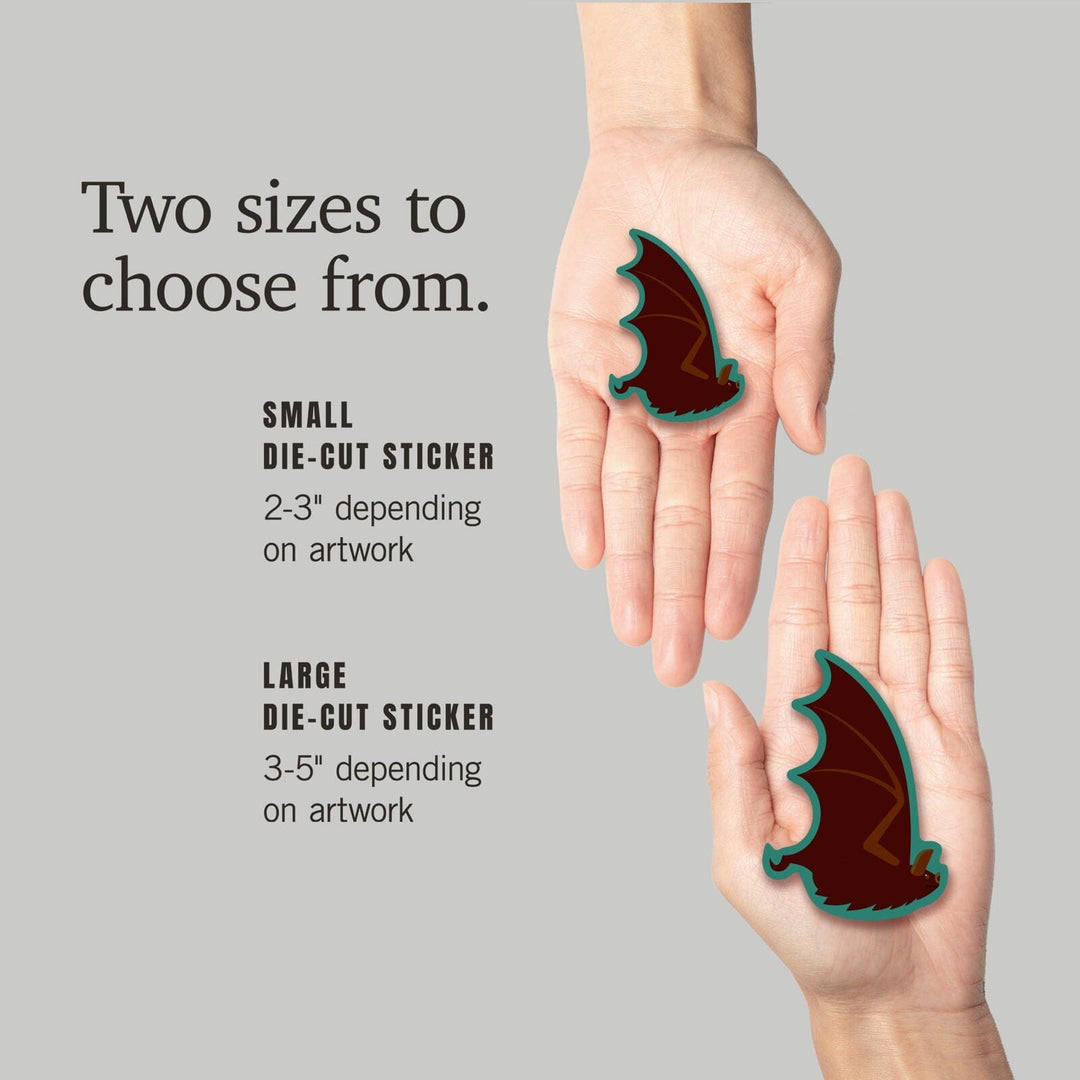 Bat, Wings Up, Geometric, Contour, Vinyl Sticker Sticker Lantern Press