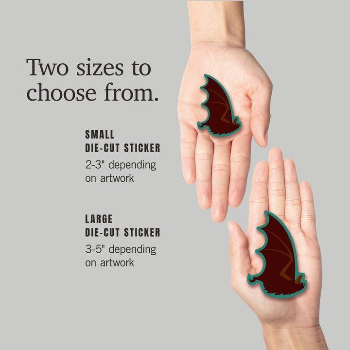 Bat, Wings Up, Geometric, Contour, Vinyl Sticker Sticker Lantern Press