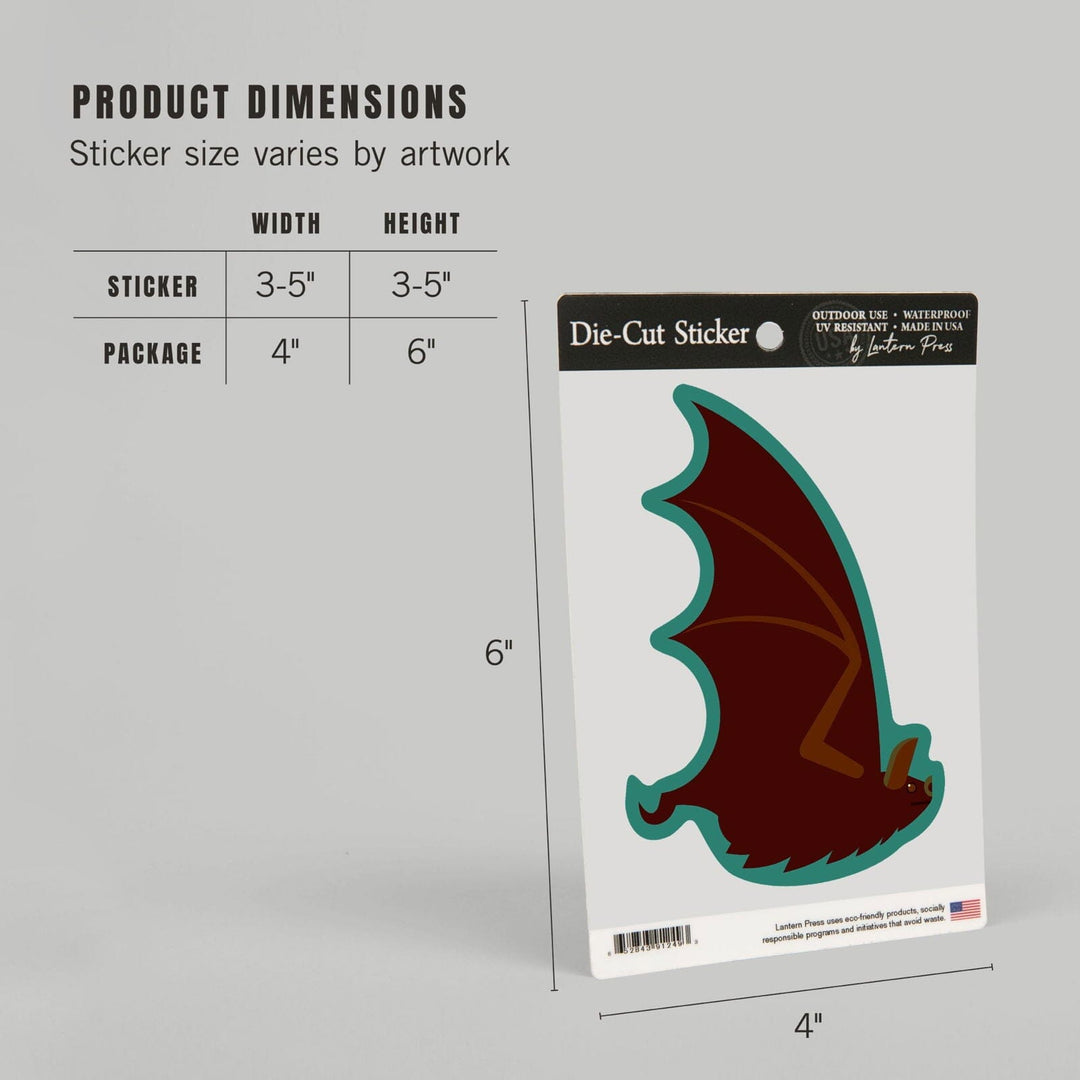 Bat, Wings Up, Geometric, Contour, Vinyl Sticker Sticker Lantern Press