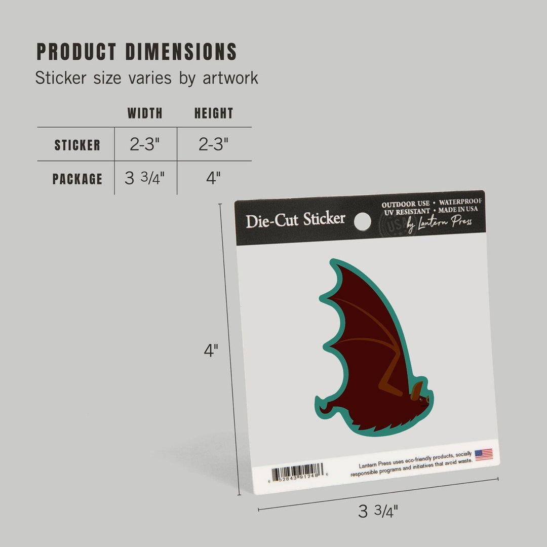 Bat, Wings Up, Geometric, Contour, Vinyl Sticker Sticker Lantern Press