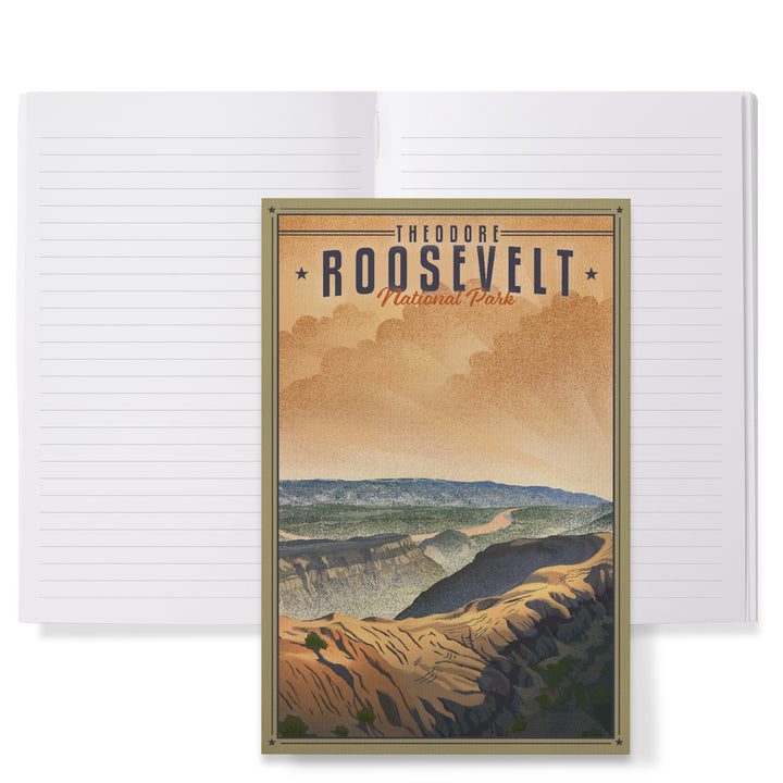 Lined 6x9 Journal, Theodore Roosevelt National Park, North Dakota, Lithograph National Park Series, Lay Flat, 193 Pages, FSC paper