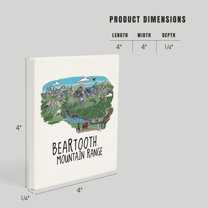 Beartooth Mountain Range, Montana, Line Drawing, Coasters Coasters Lantern Press
