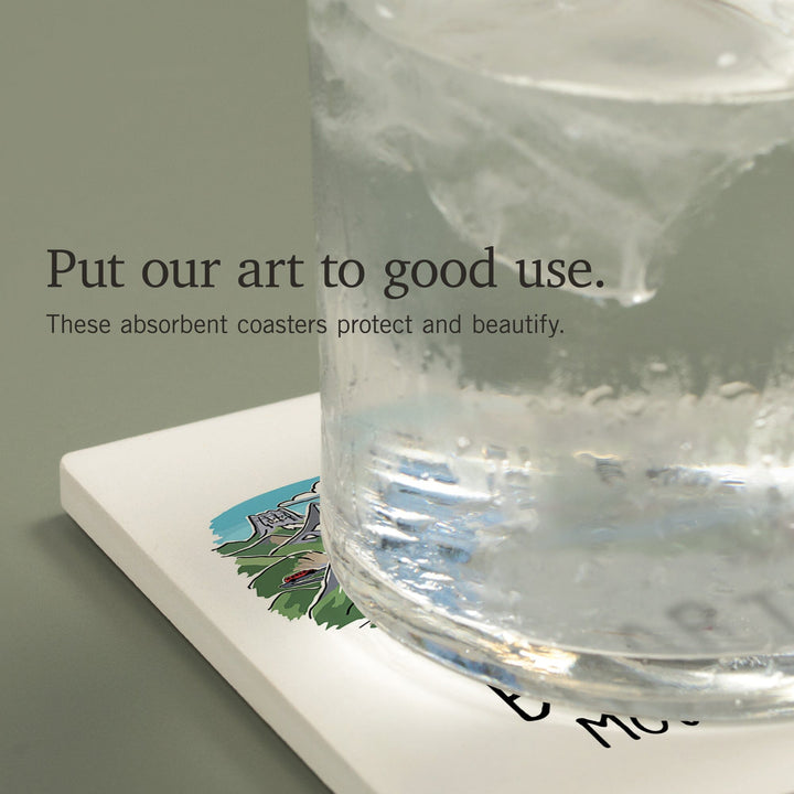 Beartooth Mountain Range, Montana, Line Drawing, Coasters Coasters Lantern Press