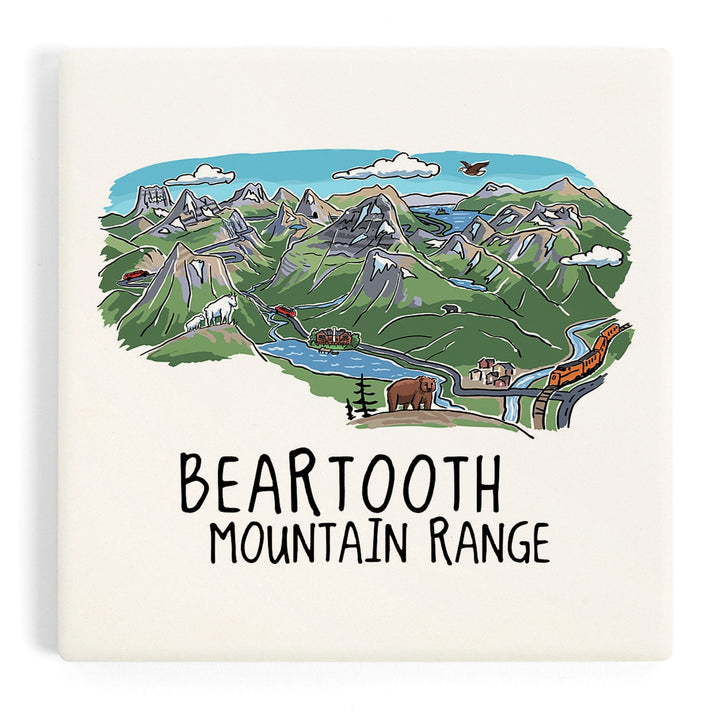 Beartooth Mountain Range, Montana, Line Drawing, Coasters Coasters Lantern Press
