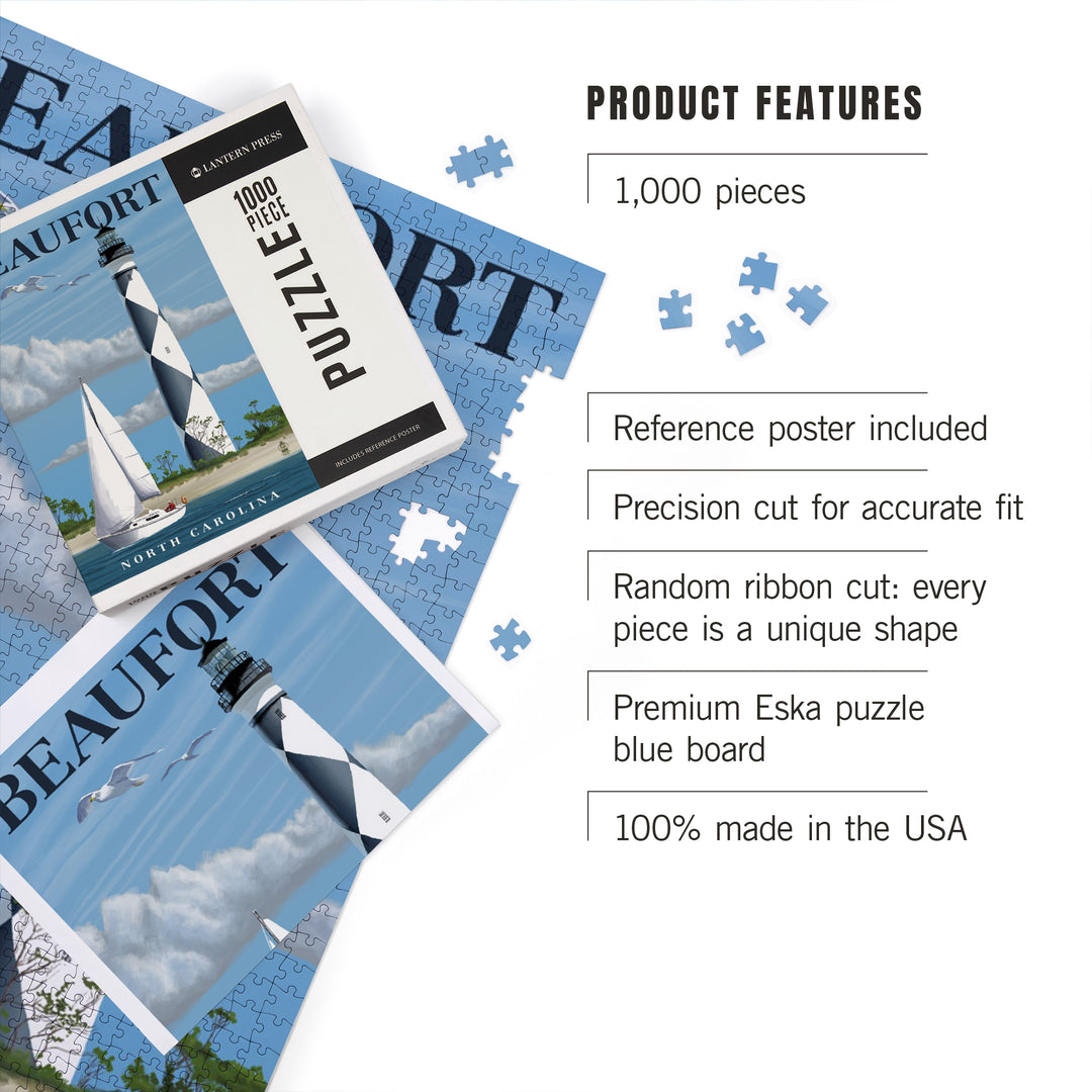 Beaufort, North Carolina, Cape Lookout Lighthouse, Jigsaw Puzzle Puzzle Lantern Press