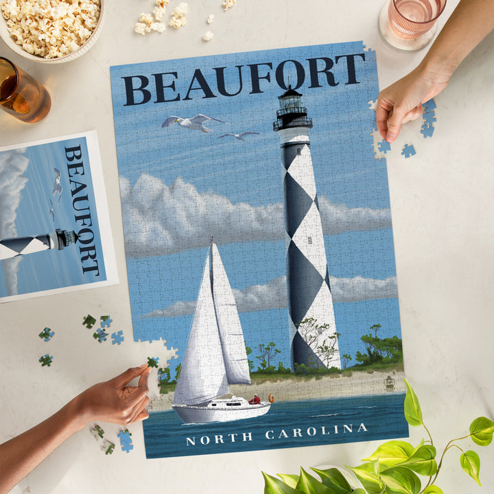 Beaufort, North Carolina, Cape Lookout Lighthouse, Jigsaw Puzzle Puzzle Lantern Press