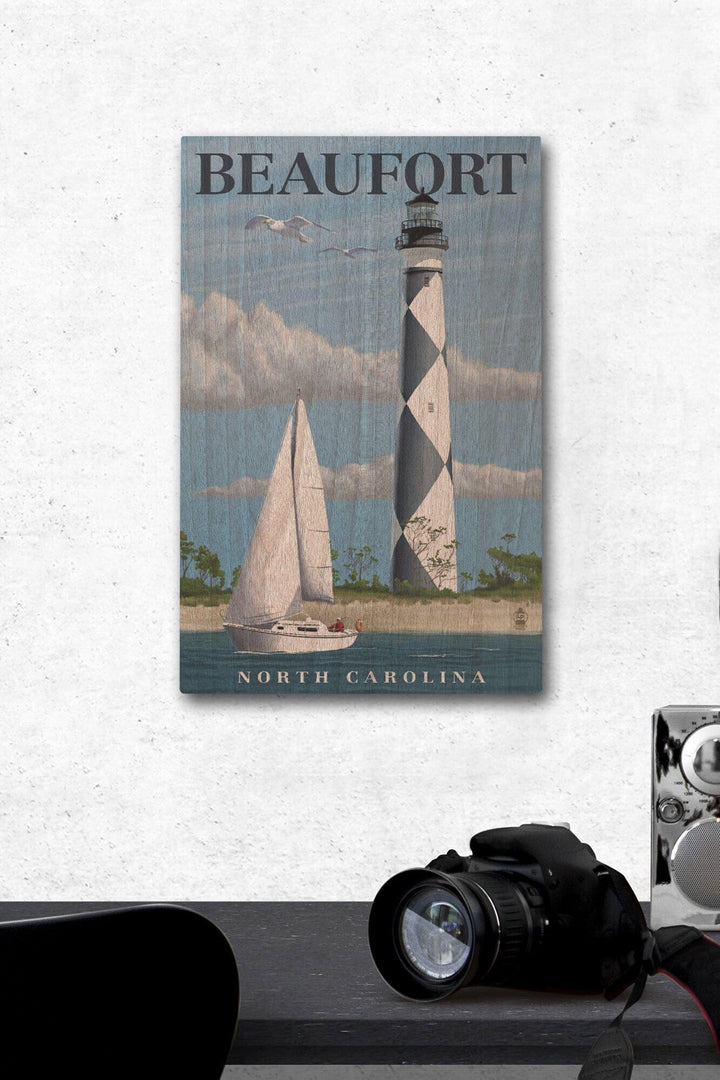 Beaufort, North Carolina, Cape Lookout Lighthouse, Lantern Press Artwork, Wood Signs and Postcards Wood Lantern Press 12 x 18 Wood Gallery Print