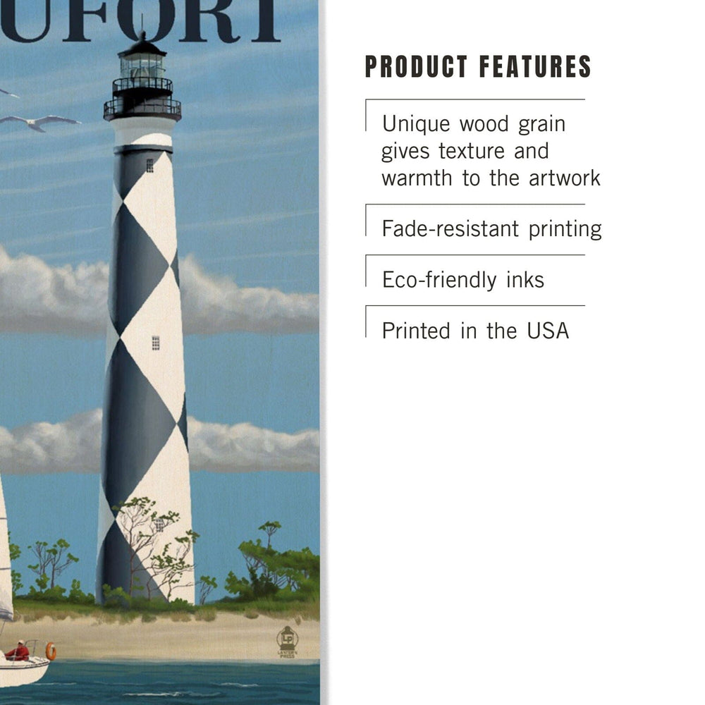 Beaufort, North Carolina, Cape Lookout Lighthouse, Lantern Press Artwork, Wood Signs and Postcards Wood Lantern Press