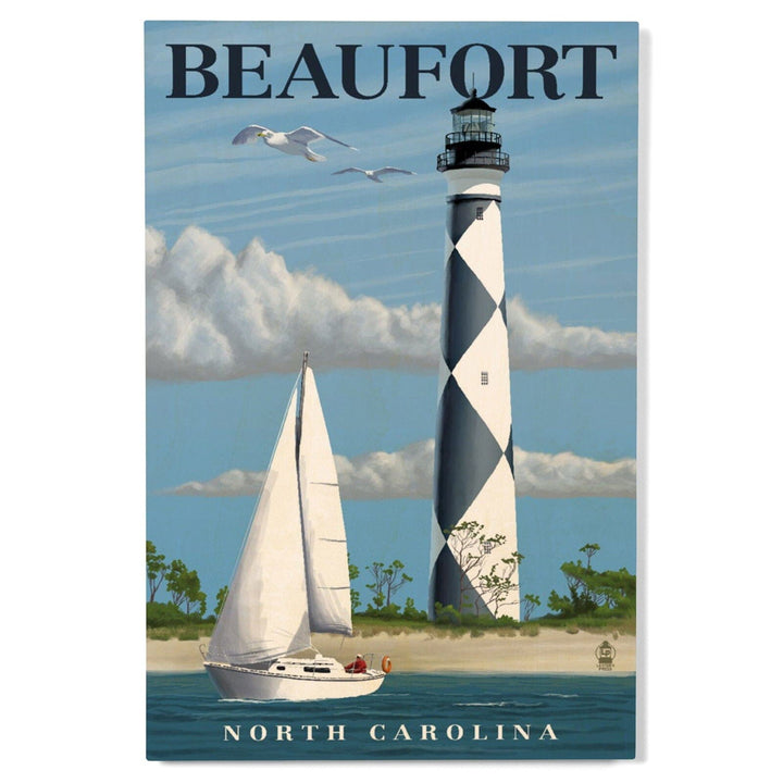 Beaufort, North Carolina, Cape Lookout Lighthouse, Lantern Press Artwork, Wood Signs and Postcards Wood Lantern Press