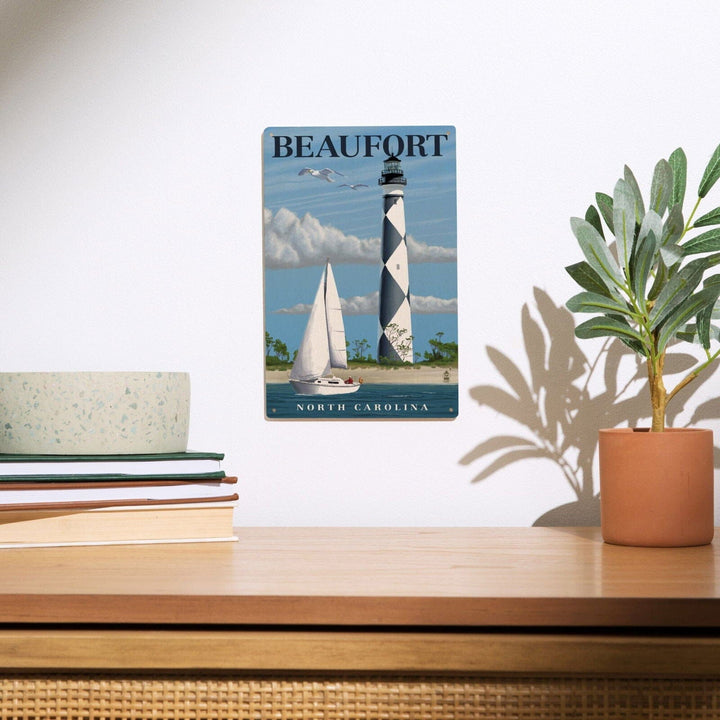 Beaufort, North Carolina, Cape Lookout Lighthouse, Lantern Press Artwork, Wood Signs and Postcards Wood Lantern Press
