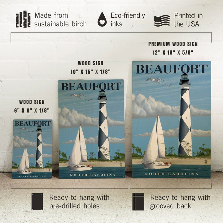 Beaufort, North Carolina, Cape Lookout Lighthouse, Lantern Press Artwork, Wood Signs and Postcards Wood Lantern Press