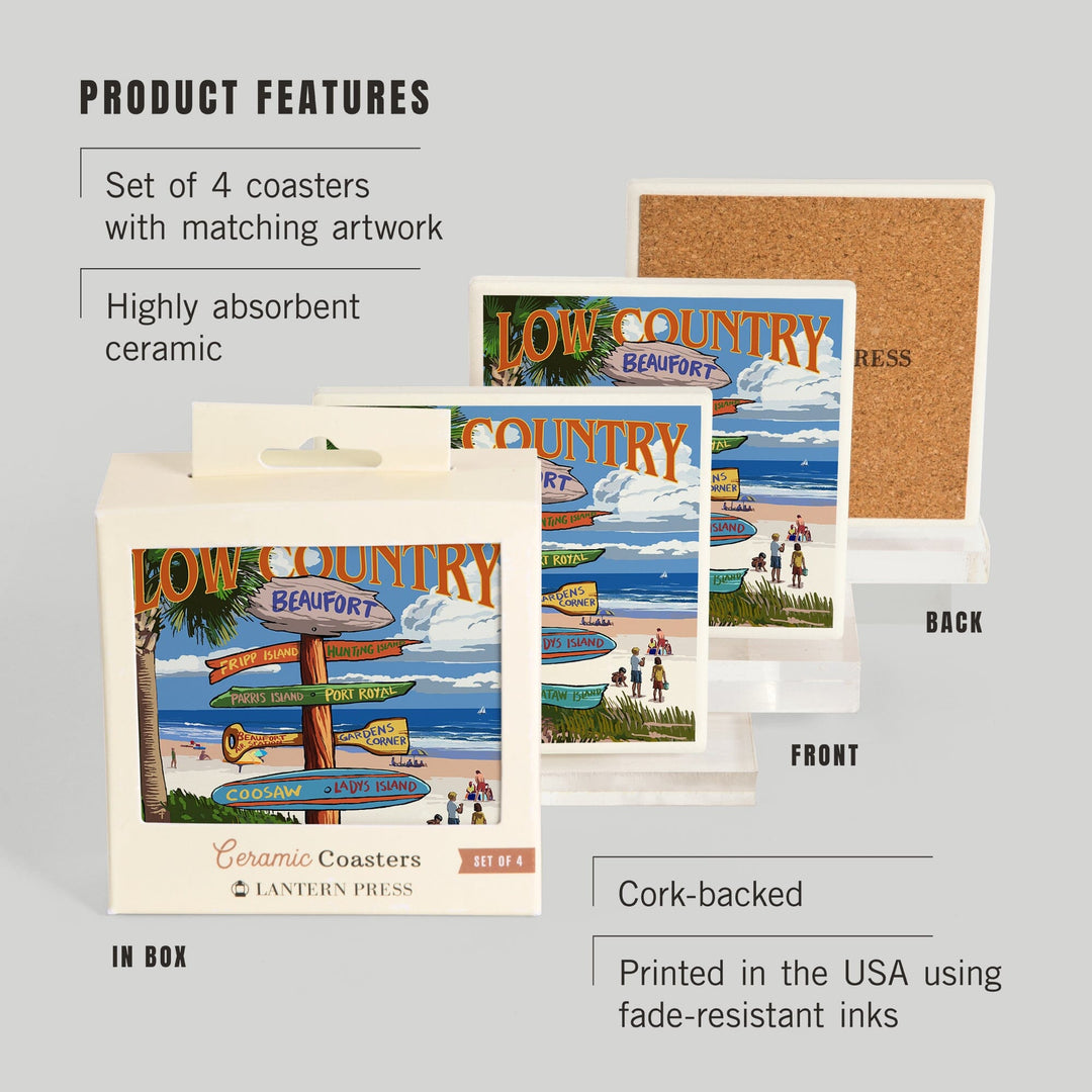 Beaufort, South Carolina, Destinations Sign, Coasters Coasters Lantern Press