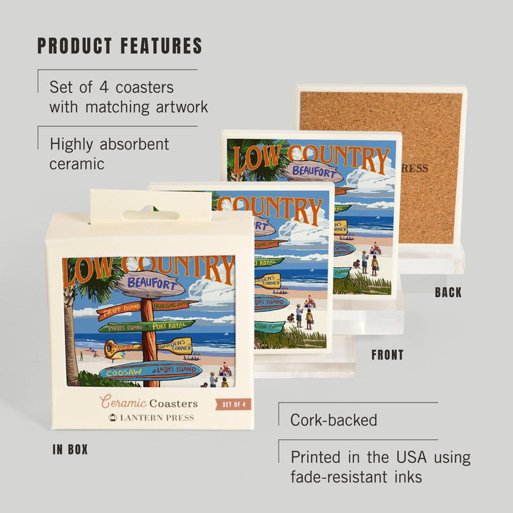 Beaufort, South Carolina, Destinations Sign, Coasters Coasters Lantern Press