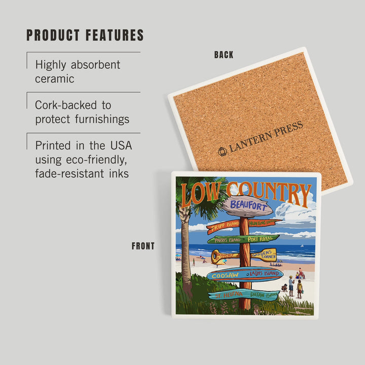Beaufort, South Carolina, Destinations Sign, Coasters Coasters Lantern Press