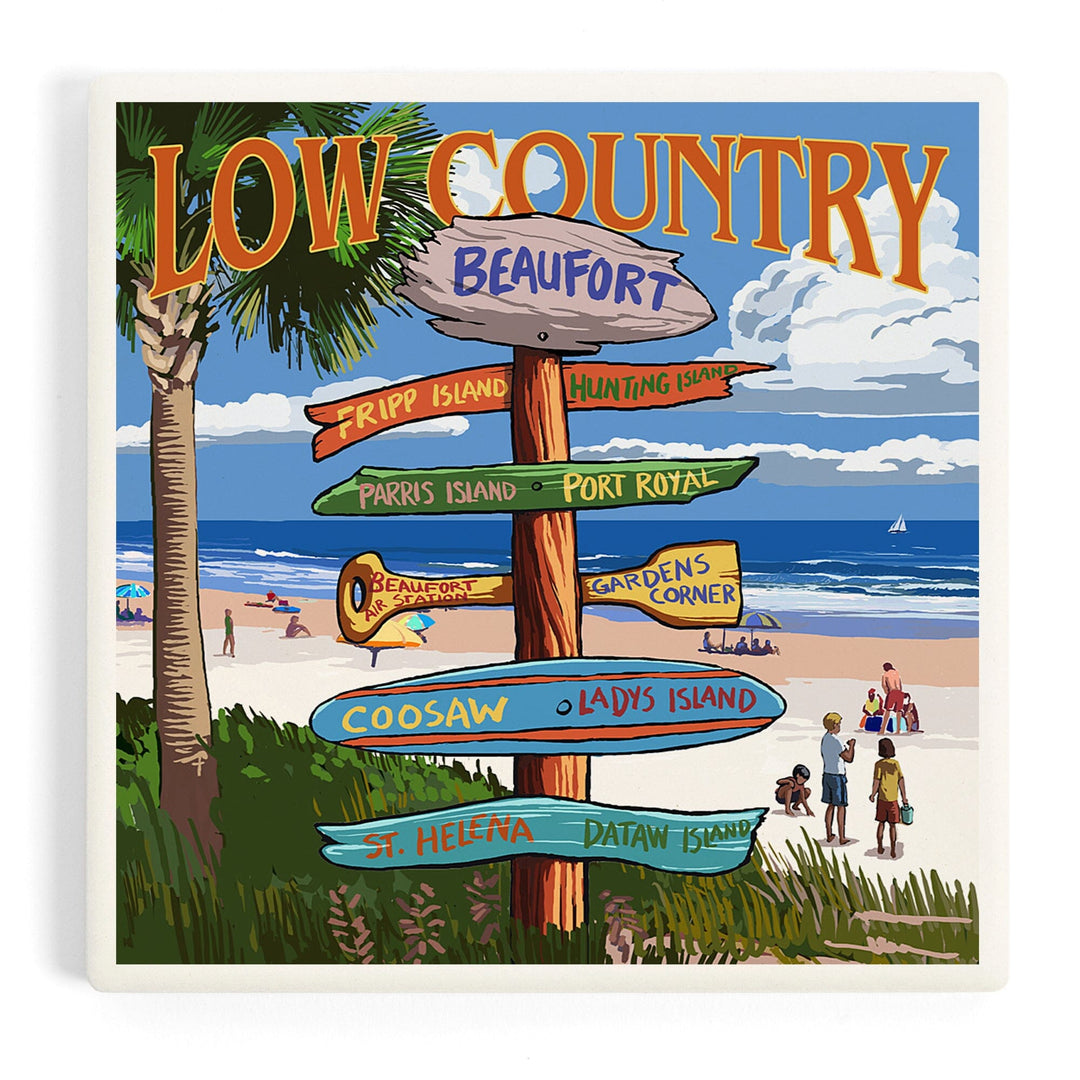 Beaufort, South Carolina, Destinations Sign, Coasters Coasters Lantern Press Coaster