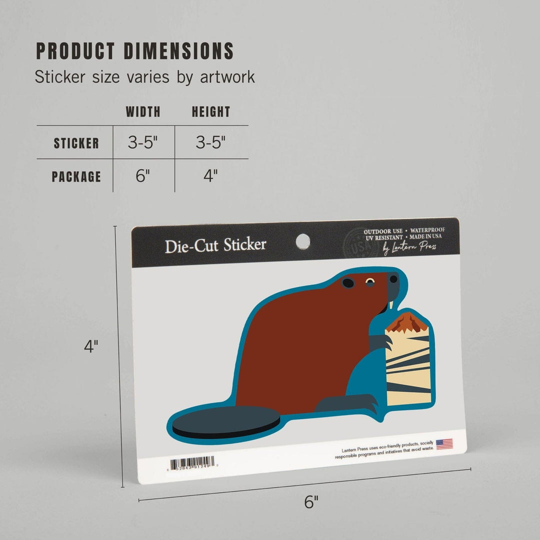 Beaver and Log, Geometric, Contour, Lantern Press Artwork, Vinyl Sticker Sticker Lantern Press