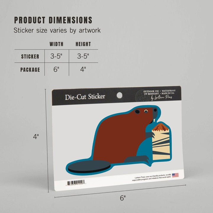 Beaver and Log, Geometric, Contour, Lantern Press Artwork, Vinyl Sticker Sticker Lantern Press
