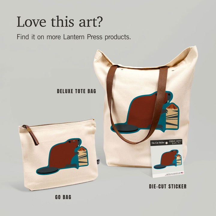 Beaver and Log, Geometric, Contour, Lantern Press Artwork, Vinyl Sticker Sticker Lantern Press