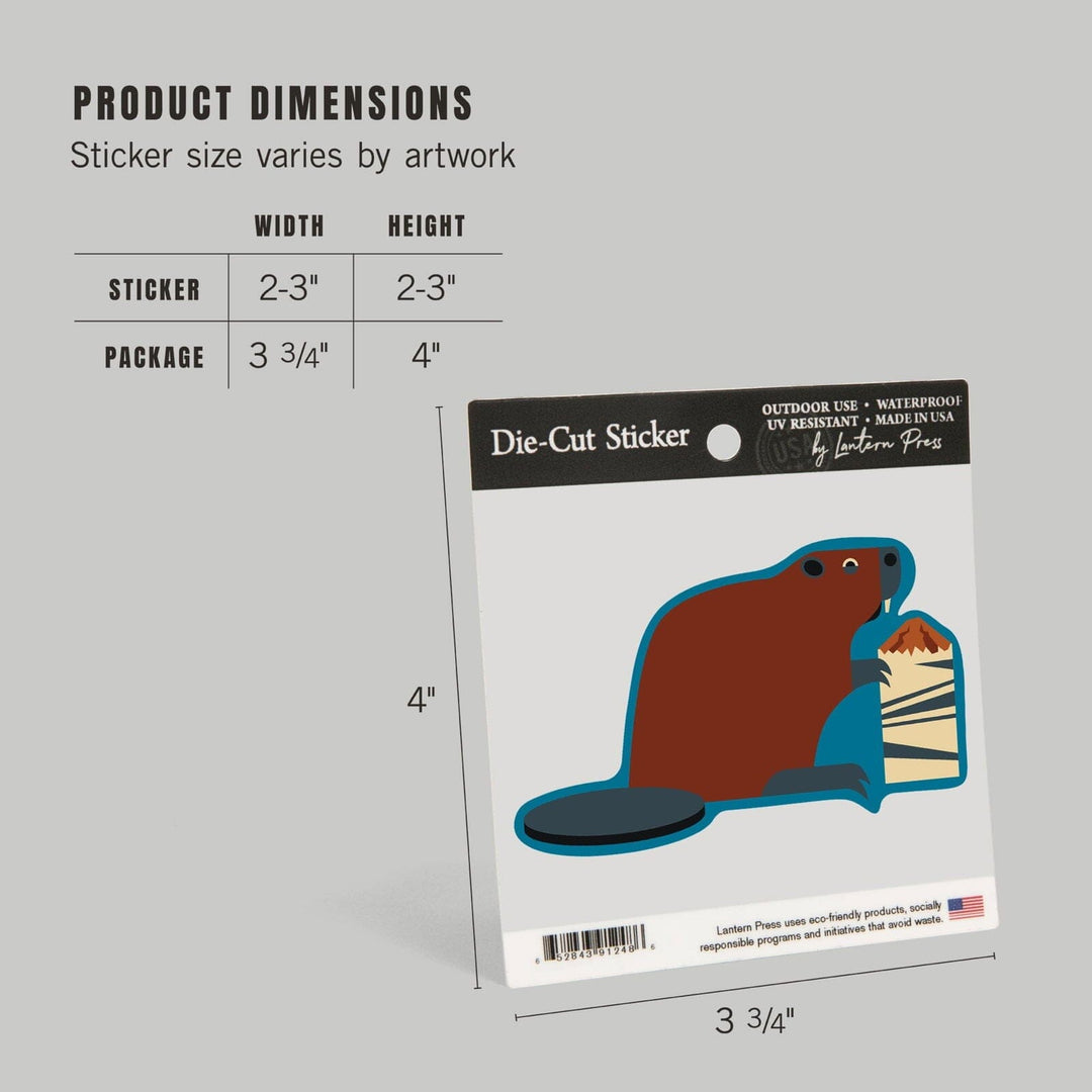 Beaver and Log, Geometric, Contour, Lantern Press Artwork, Vinyl Sticker Sticker Lantern Press