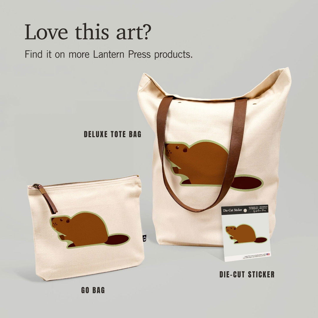 Beaver, Geometric, Contour, Lantern Press Artwork, Vinyl Sticker Sticker Lantern Press