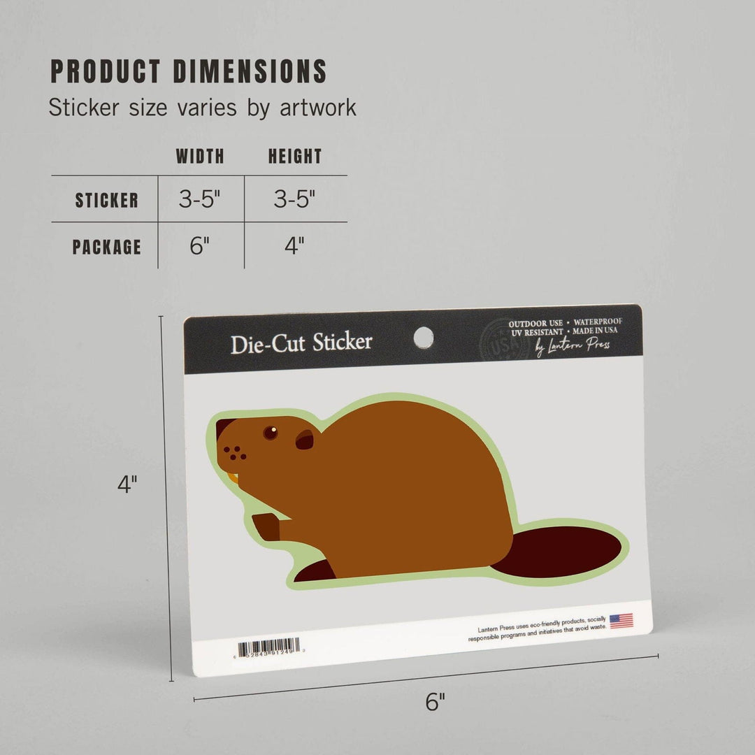 Beaver, Geometric, Contour, Lantern Press Artwork, Vinyl Sticker Sticker Lantern Press