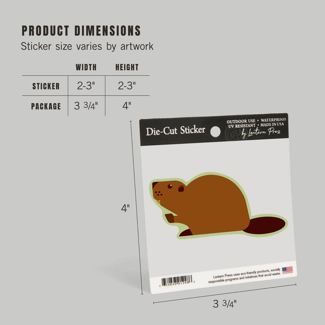 Beaver, Geometric, Contour, Lantern Press Artwork, Vinyl Sticker Sticker Lantern Press